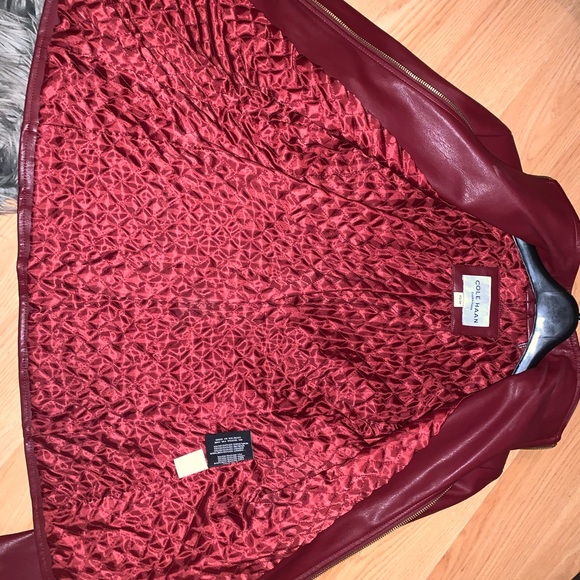Cole Haan faux leather jacket XS burgundy - Picture 4 of 7